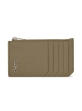 Saint Laurent Tiny Cassandre Fragments Zipped Card Case In Grained Leather