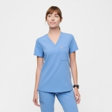 Figs Catarina One-Pocket Scrub Top - Ceil Blue