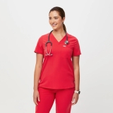 Figs Catarina One-Pocket Scrub Top - Neon Red