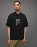 All Saints Amulet Oversized Horseshoe Print T-Shirt - Jet Black