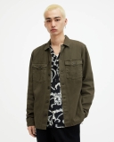 All Saints Spotter Long Sleeve Military Overshirt - Cargo Green