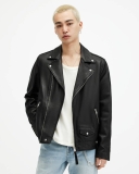 All Saints Milo Asymmetric Zip Leather Biker Jacket - Black