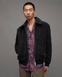 All Saints Buzz Teddy Textured Bomber Jacket  -Cinder Marl
