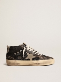 Golden Goose Mid Star in Black Glitter with Dove-Gray Suede Star and Heel Tab