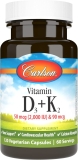 Carlson - Vitamin D3 + K2, 50 mcg  & 90 mcg - 120 Adet
