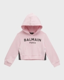 Balmain Girl's Cropped Logo-Print Hoodie
