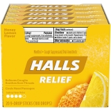 Halls Relief Honey Lemon Cough Drops - 180 Adet