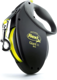 FLEXI Giant Retractable Dog Leash (Tape), Ergonomic, Durable and Tangle Free Pet Walking Leash for Dogs up to 55 lbs, 26 ft, Medium, Black/Neon