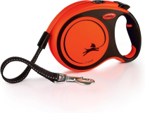 Flexi Xtreme L - Extra Robust Retractable Leash with 26 ft Extra Strong Tape | Protector Belt with Reflective Components | Handle Adjustment | Orange/Black