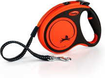 Flexi Xtreme M - Extra Robust Retractable Leash with 16 ft Extra Strong Tape | Protector Belt with Reflective Components | Handle Adjustment | Orange/Black