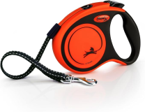 Flexi Xtreme S - Extra Robust Retractable Leash with 16 ft Extra Strong Tape | Protector Belt with Reflective Components | Handle Adjustment | Orange/Black