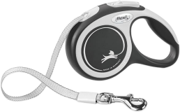 FLEXI New Comfort Retractable Dog Leash (Tape), for Dogs Up to 110lbs, 26 ft, Large, Nylon, Grey/Black