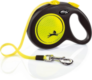 FLEXI New Neon Retractable Reflect Dog Leash (Tape), Ergonomic, Durable and Tangle free Pet Walking Leash for Dogs, 16 ft, Large, Neon/Black