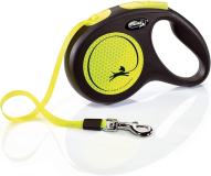 FLEXI New Neon Retractable Reflect Dog Leash (Tape), Ergonomic, Durable and Tangle Free Pet Walking Leash for Dogs, 16 ft, Medium, Neon/Black