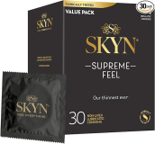 SKYN Supreme Feel Non-Latex Condoms - 30 Count – Ultra-Thin & Pre-Lubricated for a Natural, Smooth Fit