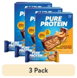 Pure Protein Bars 3 Pack Chocolate Peanut Butter 20g Protein Gluten Free 1.76 oz 12 Ct
