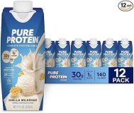 Pure Protein Vanilla Protein Shake 30g Complete Protein Vitamins A C D E Zinc Ready to Drink Keto-Friendly 11oz Bottles 12 Pack