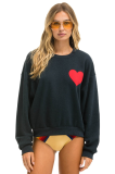 Aviator Nation HEART STITCH RELAXED CREW SWEATSHIRT - CHARCOAL