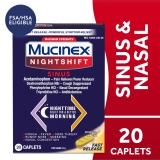 Mucinex Nightshift Sinus Medicine OTC Fever Reducer Cough Suppressant Nasal Decongestant 20 Caplets