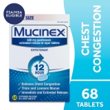 Mucinex 12 Hour Expectorant Excess Mucus Relief Chest Congestion FSA 68 Tablets