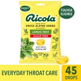 Ricola Sugar Free Lemon Mint Throat Drops Refreshing Throat Relief 45 Ct
