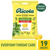 Ricola Sugar Free Lemon Mint Throat Drops 19 Count Refreshing Throat Relief