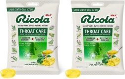 Ricola Max Throat Care Cool Peppermint Large Bags Cough Suppressant Drops Dual Action Soothing Relief - 34 Count Pack of 2
