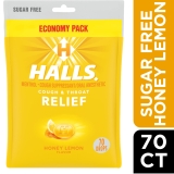 HALLS Relief Honey Lemon Sugar Free Cough Drops Economy Pack 70 Drops