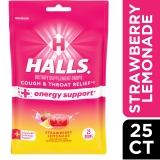 HALLS Strawberry Lemonade Cough Drops with Energy Support - 25 Drops