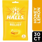 HALLS Relief Honey Lemon Cough Drops 30 Drops for Soothing Relief