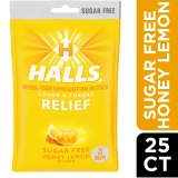 HALLS Relief Honey Lemon Sugar Free Cough Drops 25 Drops