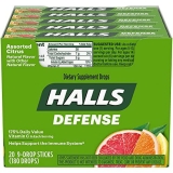 HALLS Defense Assorted Citrus Vitamin C Drops 20 Packs 9 Drops 180 Total Drops