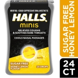 HALLS Minis Honey Lemon Sugar Free Cough Drops 24 Drops