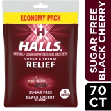 HALLS Relief Sugar Free Black Cherry Flavor Cough Drops Economy Pack 1 Bag 70 Drops