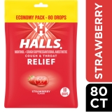 HALLS Relief Strawberry Cough Drops Economy Pack 80 Drops for Fast Soothing
