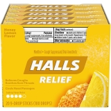 HALLS Relief Honey Lemon Cough Drops 20 Packs 9 Drops 180 Total Drops