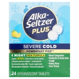 Alka-Seltzer Plus Powerfast Fizz Severe Night Cold Medicine Lemon Effervescent Tablets 24 Count for Fast Relief.