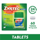 Zyrtec 24 Hour Allergy Relief 10mg Cetirizine HCl 60 Ct Tablets