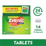 Zyrtec 24 Hour Allergy Relief Tablets Cetirizine HCl 14 Ct Pack of 14 x 1 Ct
