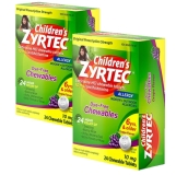 Zyrtec Children's Dye Free Cetirizine 10mg Chewables 2 Pack Grape Flavor 24 Count