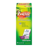 Zyrtec 24 Hr Childrens Allergy Syrup Cetirizine Dye Sugar-Free Grape Flavor 4 oz Pack of 4.