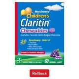 Claritin Kids Loratadine Antihistamine Grape Chewable Tablets 60ct