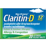Claritin D 12 Hour Non Drowsy Allergy Nasal Congestion Tablet 20 Ct