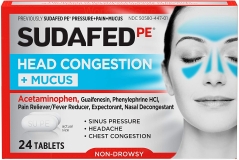 Sudafed PE Head Congestion Mucus Acetaminophen Tablets 24 Ct for Fast Relief