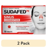Sudafed PE Sinus Congestion Max Strength Non-Drowsy Decongestant Tablets 2 Pack 18 ct