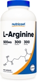 Nutricost L-Arginine 500mg 300 Capsules Vegetarian Health Supplement