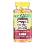 Spring Valley Fish Oil Omega-3 Health Supplement Softgels 500 mg 60 Count for Heart Health