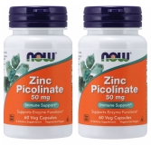 NOW Foods Zinc Picolinate 50mg 60 Vegetable Capsules 2 Packs for Enhanced Immune Support