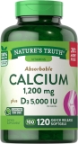 Nature's Truth  Calcium 1200mg Vitamin D3 5000IU 120 Softgels  Vegan Calcium Supplement