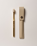 Aurezzi Leather Case & Toothbrush Button/Beige & Gold/White